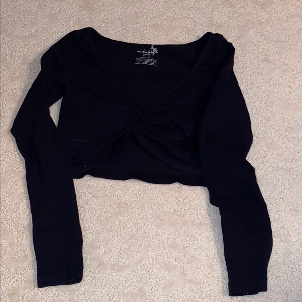 Free people long sleeve black crop top
